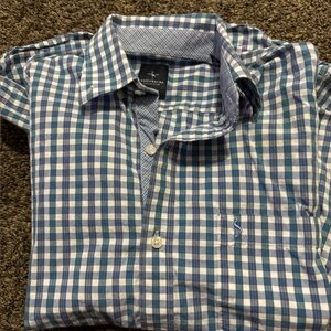 Men's Blue Checkered Shirt TailorByrd small button down blue white checkered